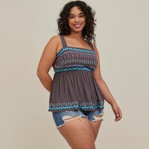 Torrid Gray Embroidered Peplum Floral Top Cami Womens 3